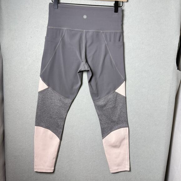 Athleta Powevita High Rise Salutation Colorblock Ankle Leggings Gray Light Pink - Picture 9 of 13